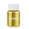 A small gold glass jar with a white cap labeled Golden, containing glitter dust for cakes and pastries.