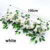 A long arrangement of white artificial roses and green foliage, measuring 100cm.