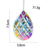 A teardrop-shaped crystal prism with iridescent facets, measuring 7.5 cm in height and 5.0 cm in length.