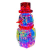 A colorful prismatic LED snowman decoration with glowing lights.