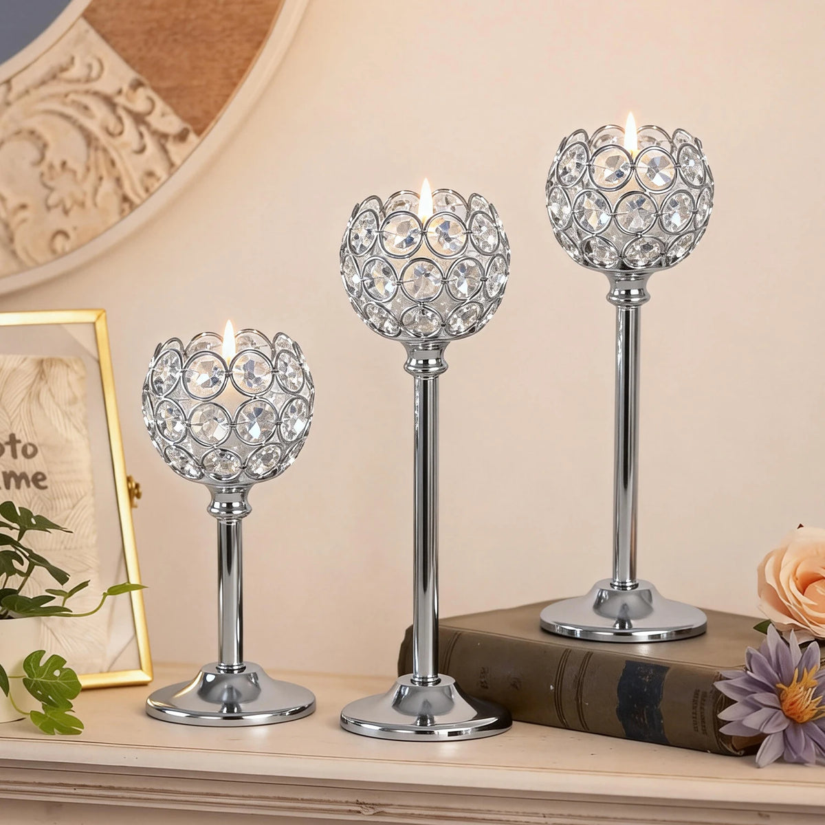 Elegant Glass Tealight Candle Holder Set of 3 in Gold and Silver