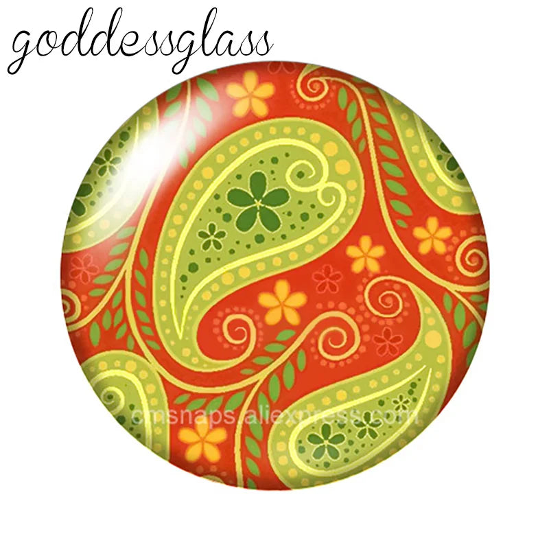 Round Leaf Pattern Flat Back Glass Cabochons for Jewelry Making