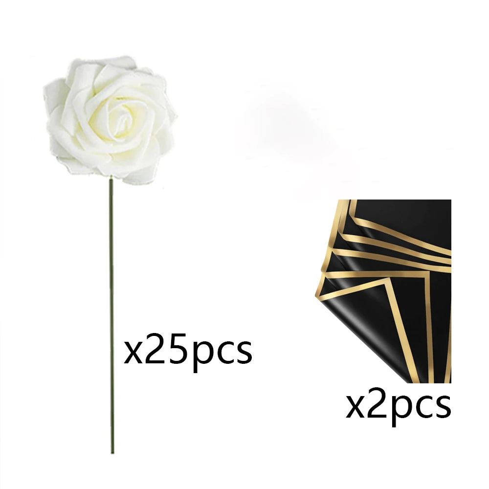 Set of 25 Red Artificial Roses for DIY Wedding Bouquets and Centerpieces