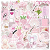 A collection of pink cartoon PVC stickers featuring various animals, hearts, and decorative elements for DIY crafting.