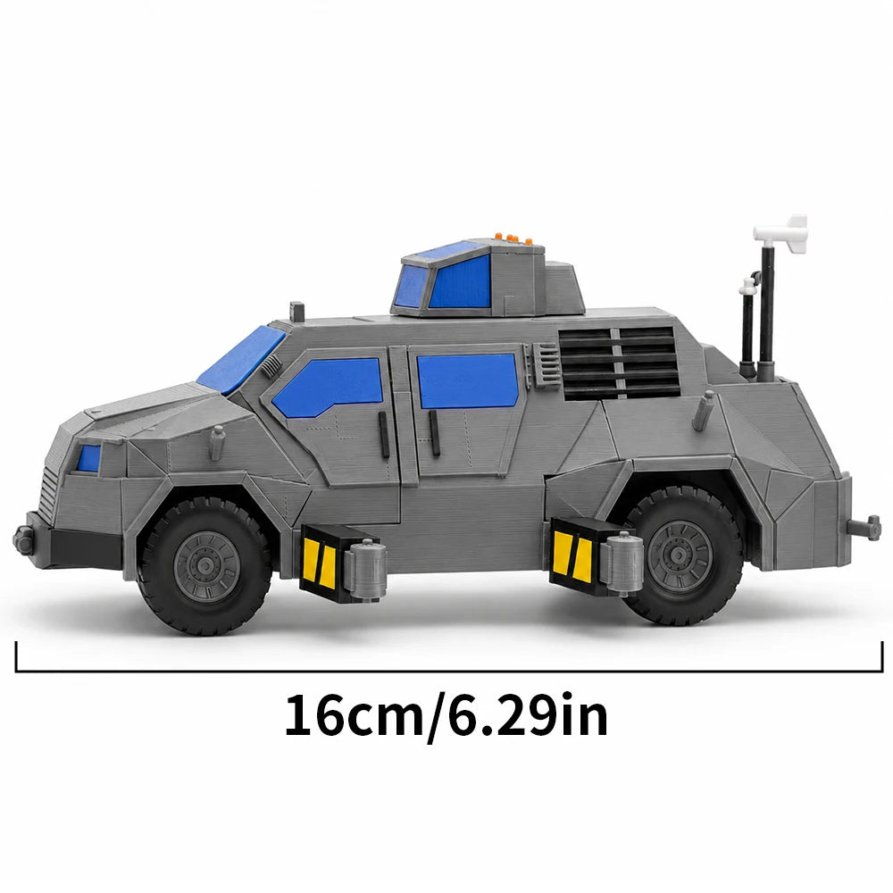 A gray armored car model resembling a Storm Chaser Tornado Interceptor, shown from the side.