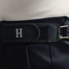 Black lazy belt with a silver H metal hook and elastic waistband