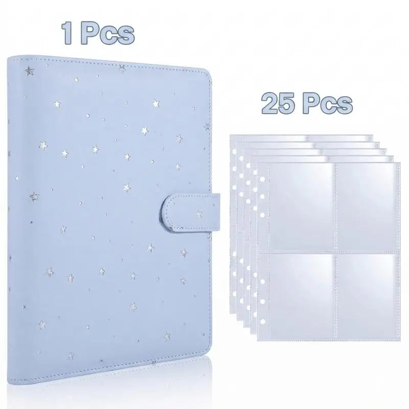 A light blue reusable A5 Kpop photocard album binder shown with 1 piece and a pack of 25 pieces.