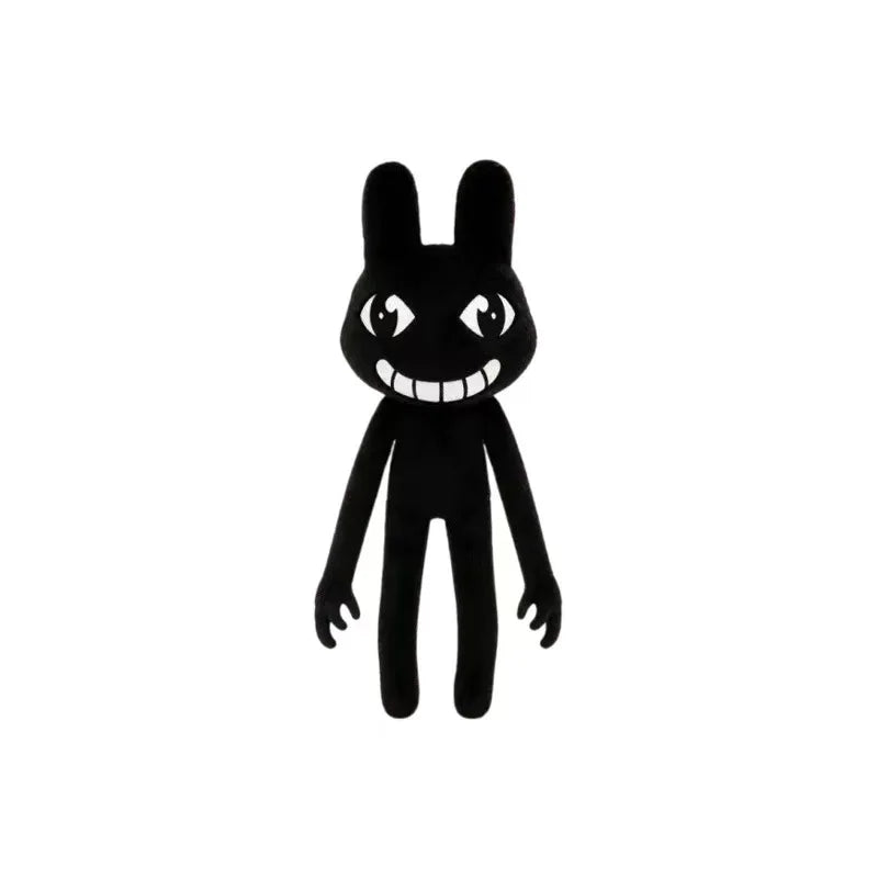 Black plush toy set featuring a cat, dog, penguin, and bunny.
