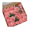 A box filled with pink foam roses for wedding and home décor