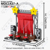 A red and gray building block set model of a Freddy Fazbear store facade with a yellow star sign.