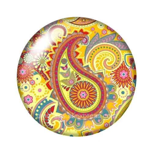 Round Leaf Pattern Flat Back Glass Cabochons for Jewelry Making