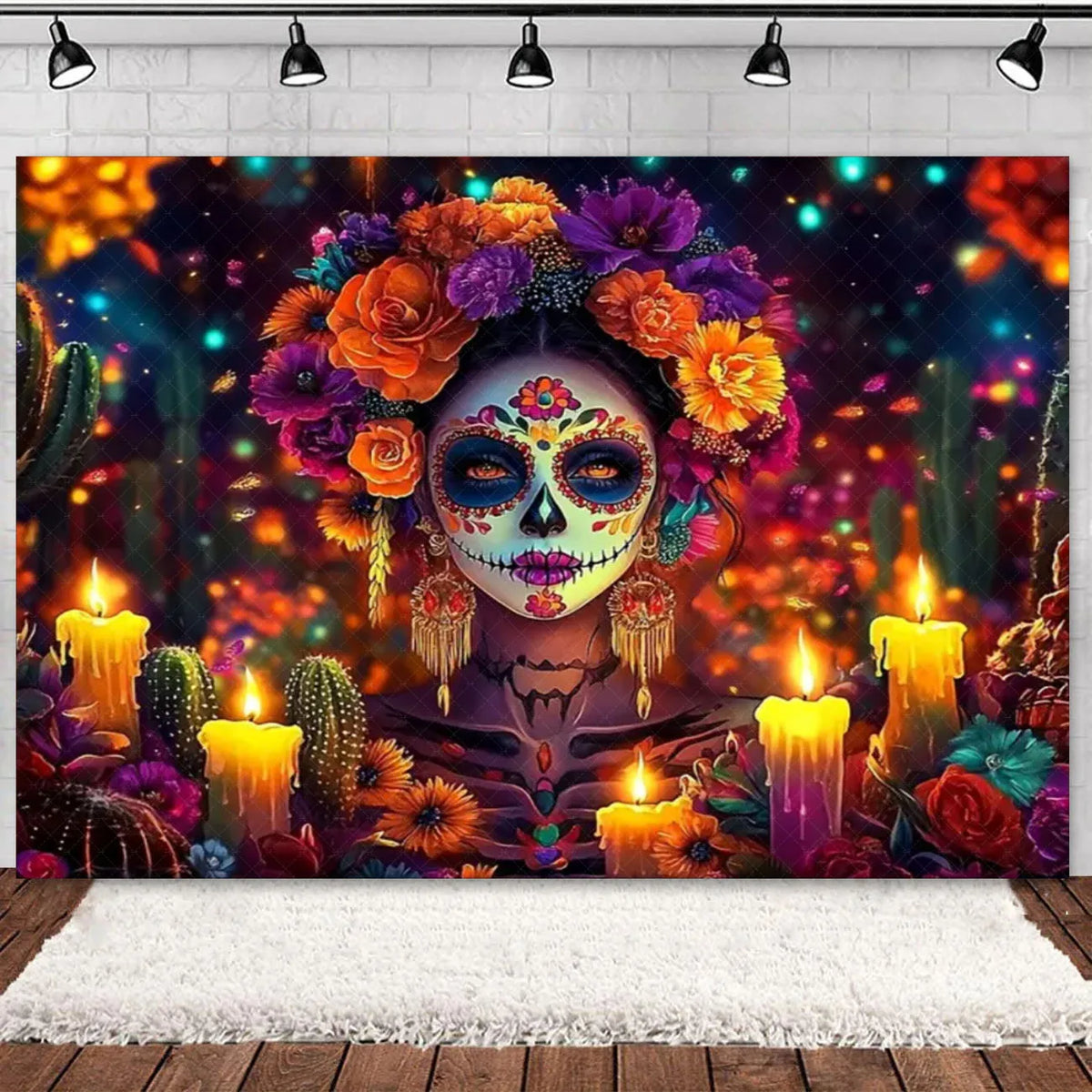 Day of the Dead Skeleton & Floral Backdrop for Party Photo Booth