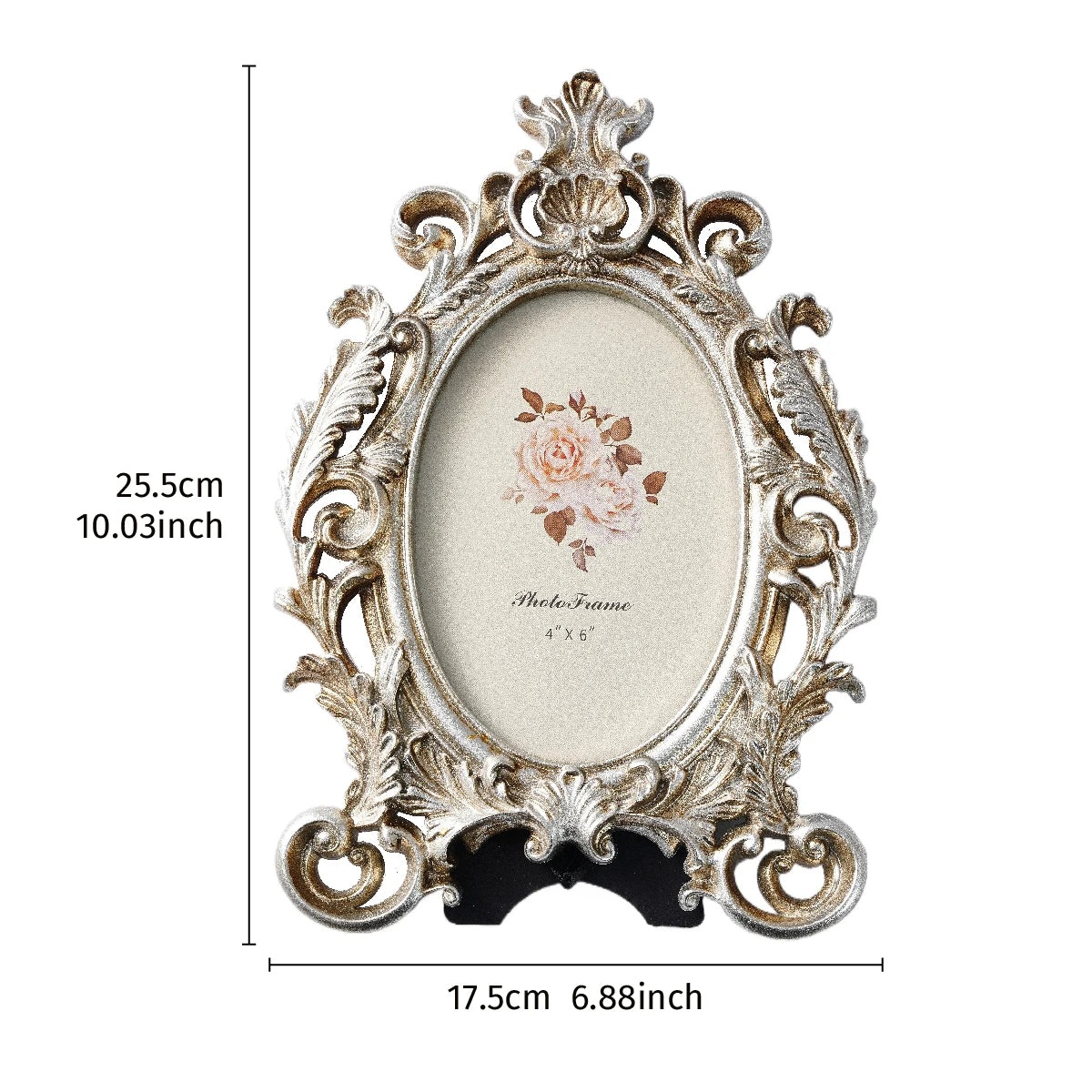 Vintage gold oval resin picture frame with floral detailing and distressed finish