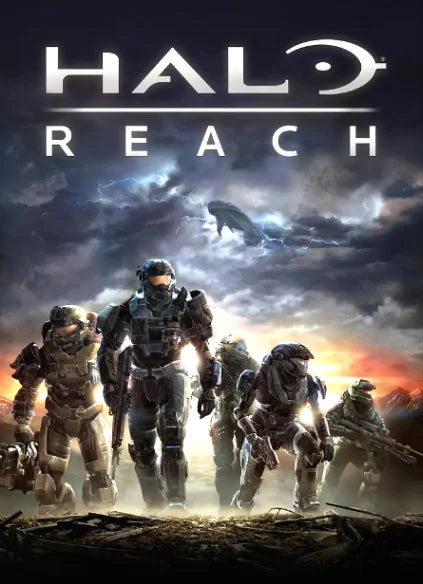 Halo Reach title screen featuring a futuristic soldier standing in a dramatic, dark environment.