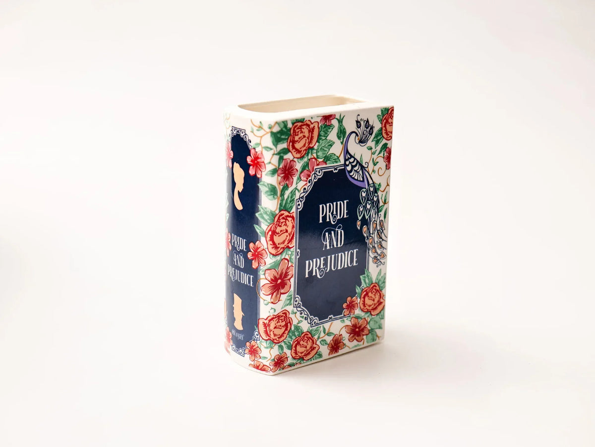 Hand-Painted Ceramic Book Vase with Blooming Flowers