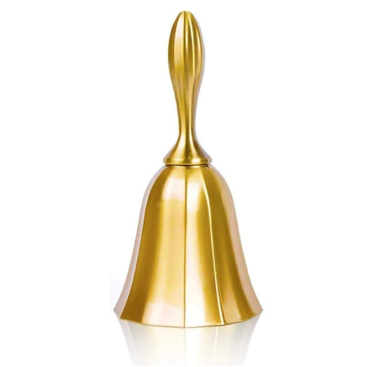 Ornate brass hand call bell with a flared base and a slender handle.