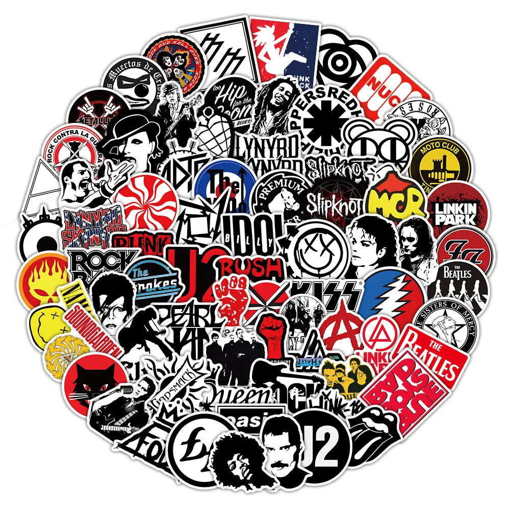 50 Piece Classic Rock & Punk Band Sticker Pack – Waterproof for Laptops, Phone Cases, and More