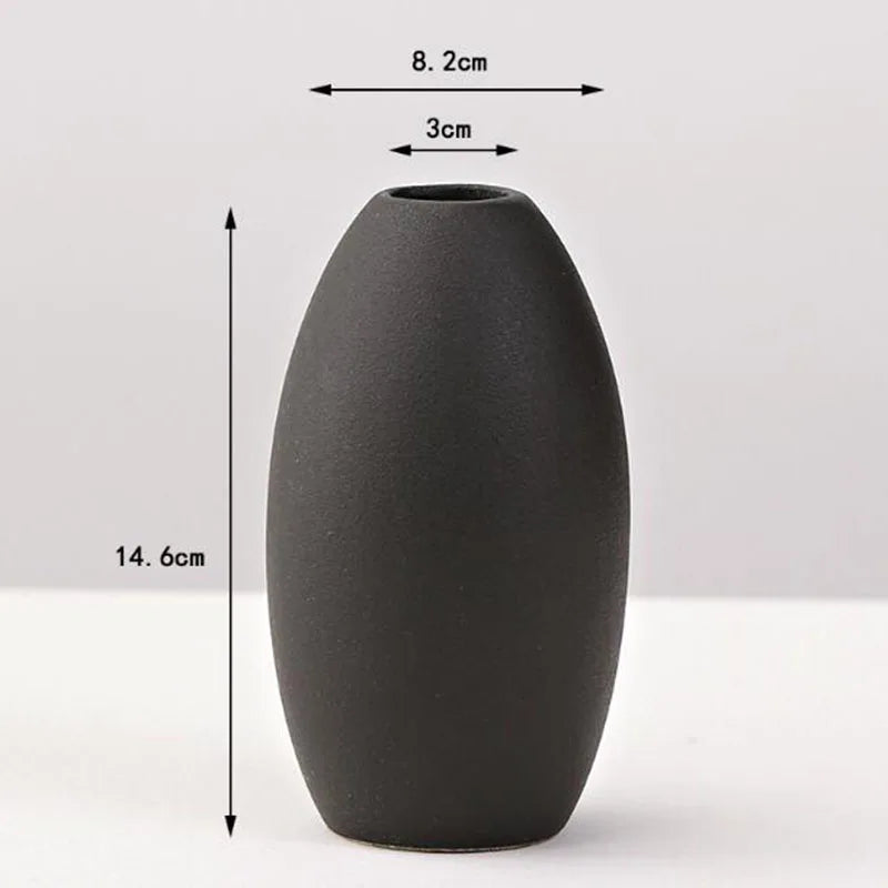 A matte black ceramic vase with an egg shape, shown against a white background.