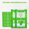 A set of ten green hanging bags used for efficient dehumidification and moisture absorption.