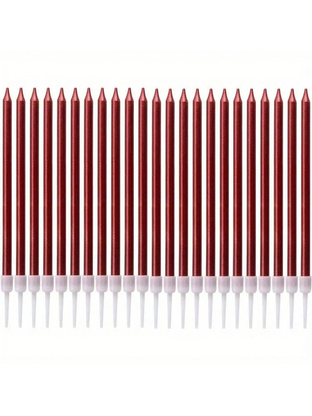 A row of red birthday candles with white tips.