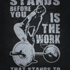A black canvas print with white text and a silhouette of a person lifting a barbell, featuring motivational phrases.