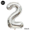 Silver foil number balloon shaped like the number 2, measuring 32 inches.