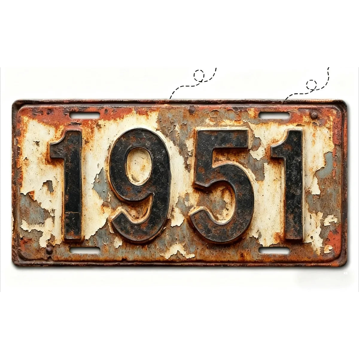 A vintage style aluminum license plate with the year 1951 embossed on it, showing signs of rust and weathering.