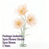 Three peach-colored silk flower heads, stems, and a base for an artificial poppy arrangement.
