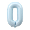 A light blue foil number balloon shaped like the digit zero.