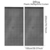 Two pieces of black plastic background curtain measuring 200cm by 100cm.