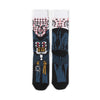 Pair of novelty crew socks featuring skull, alien, and tiger prints on the leg.