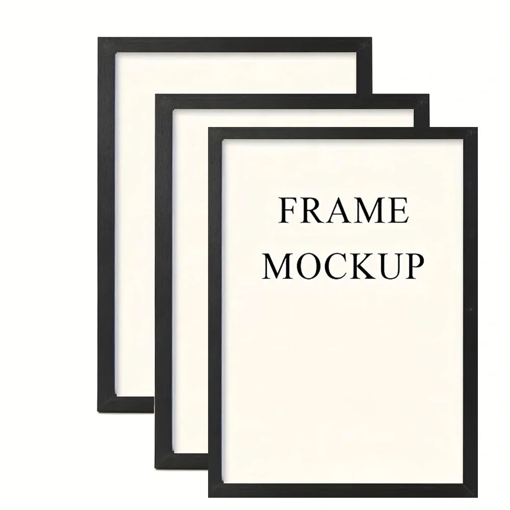 Mockup of a black frame with a white mat, showing a Scandinavian wooden photo frame design.