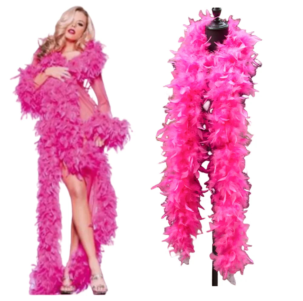 Bright pink natural turkey feather boa used for costumes and crafts