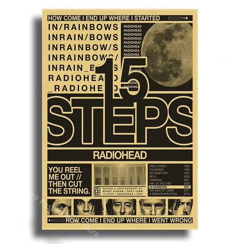Poster for Radiohead's album How Come I End Up Where I Started featuring a graphic of a moon and the number 50 steps