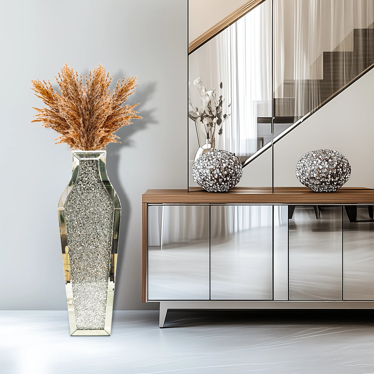 Crushed Diamond Mirrored Floor Vase