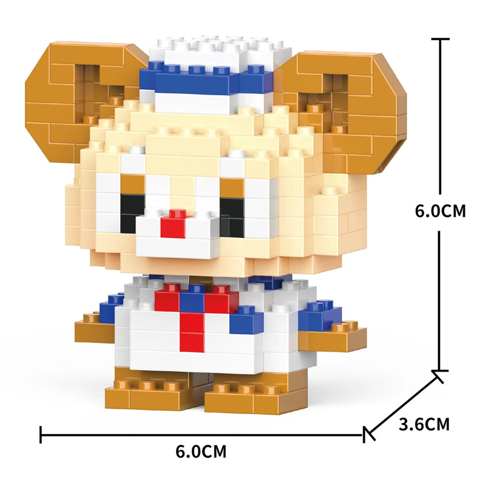 A detailed model kit of a fox character built from LEGO-style building blocks in orange, white, and blue.