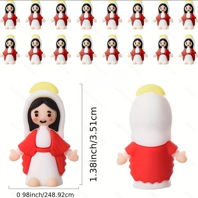 A set of multicolor mini Virgin Mary statues for religious decor, featuring various poses and colors.