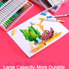 A set of dual-ended watercolor art markers in various colors laid out on a pink surface.