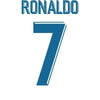 A blue text graphic displaying the name RONALDO above the large number 7.