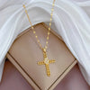 Gold Stainless Steel Crystal Cross Pendant Necklace