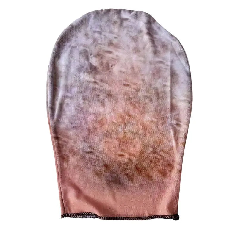 A soft, dusty rose colored double-sided full face balaclava mask.