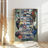 A canvas art print featuring a collage of retro vinyl records and album covers.