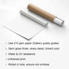 A roll of white paper and a sheet of paper are shown on a white surface.