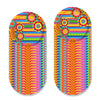 A colorful pattern of Mexican fiesta designs on a disposable tableware set.