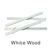 A white wooden poster hanger with a teak finish shown in a diagonal layout.