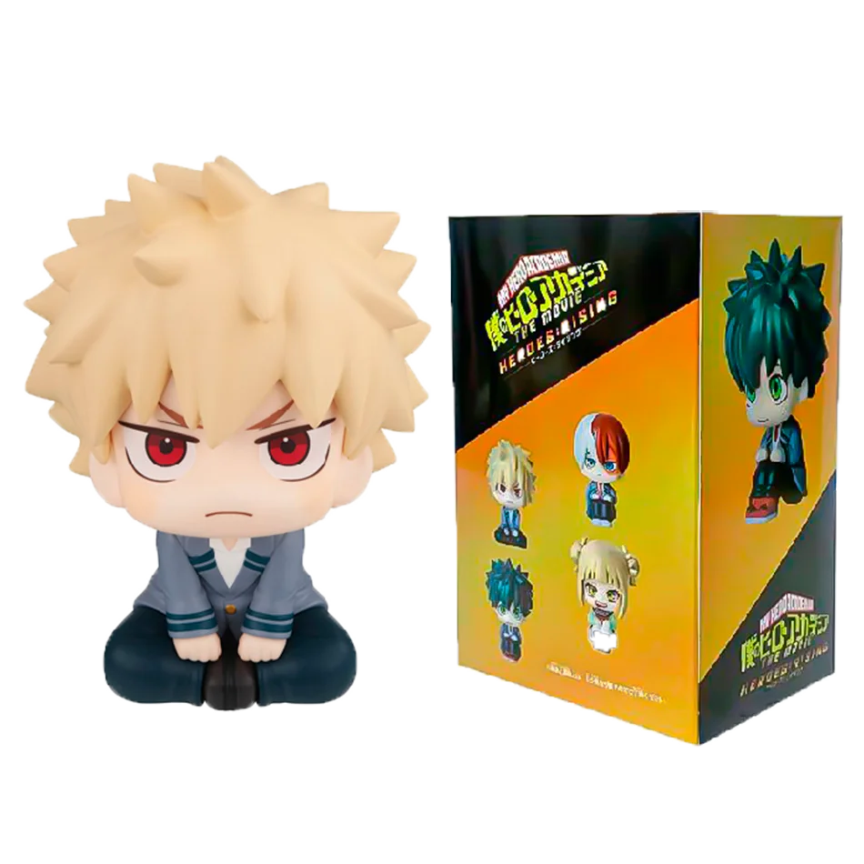 A set of My Hero Academia chibi collectible figures featuring Izuku, Bakugo, Shoto, and Toga.