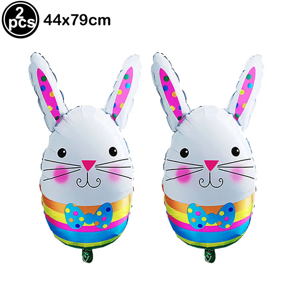 Two white bunny foil balloons, 44x79cm, with pink and blue accents.