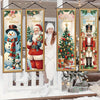 Vintage Christmas porch hanging banners featuring Santa, snowman, and reindeer designs in gold frames