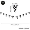 A set of 2 checkered flag shaped balloons for decoration.