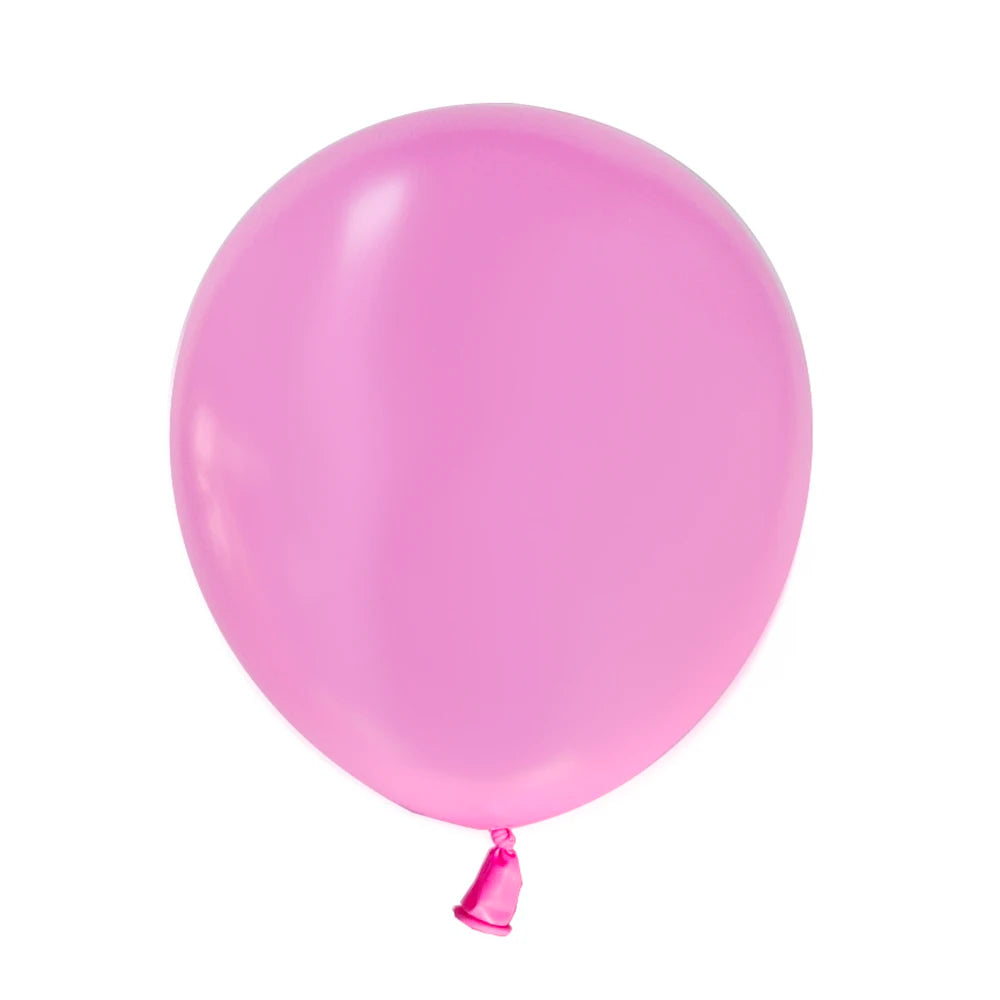 A single, smooth, matte pink latex balloon tied at the neck.